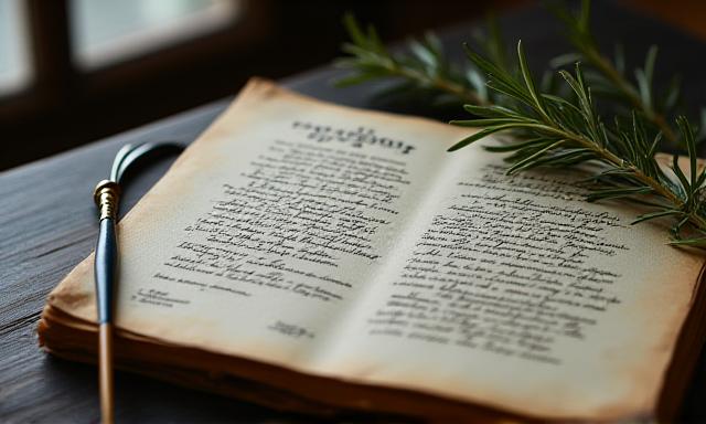 Vintage culinary manuscript and writing tools